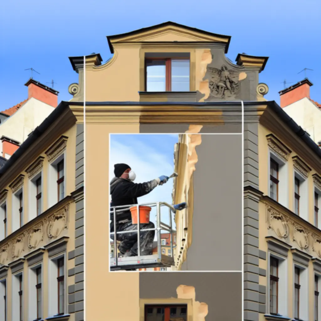 Porównanie elewacji budynku przed i po renowacji wykonanej przez LigBud